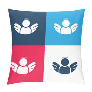 Personality  Angel With Wings And Halo Blue And Red Four Color Minimal Icon Set Pillow Covers