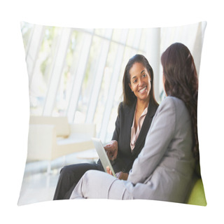 Personality  Businesswomen With Digital Tablet Sitting In Modern Office Pillow Covers