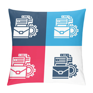 Personality  Briefcase Blue And Red Four Color Minimal Icon Set Pillow Covers