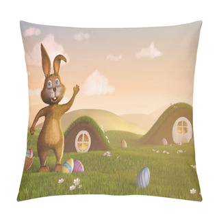 Personality  Easter Bunny With A Basket And Easter Eggs Pillow Covers