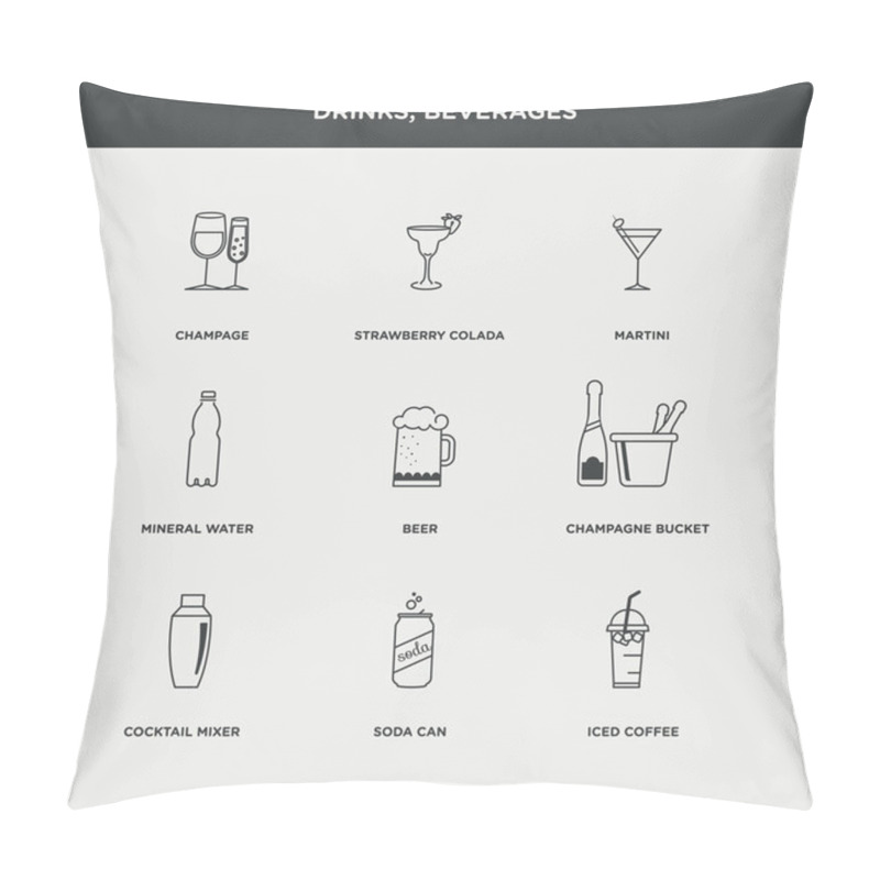 Personality  drinks, beverages icons set pillow covers