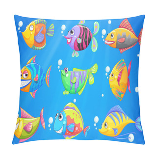 Personality An Ocean With Nine Colorful Fishes Pillow Covers