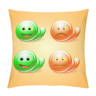 Personality  Green And Orange Funny Worms Pillow Covers