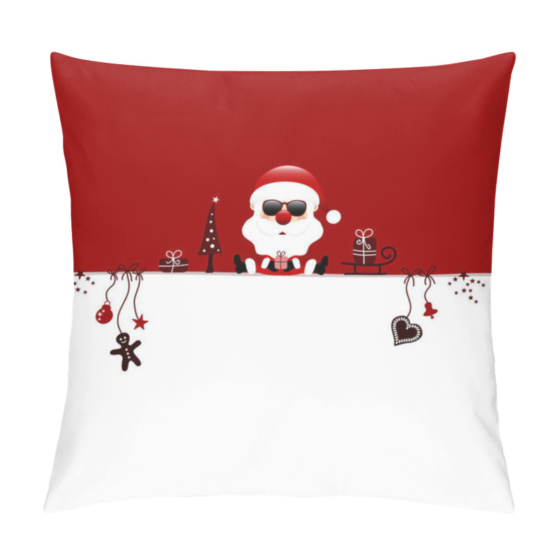 Personality  Background Sitting Santa Claus Sunglasses Icons Dark Red White pillow covers