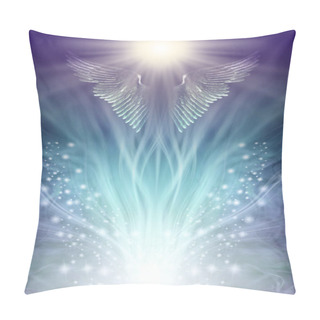 Personality  Guardian Angel Rising Up Vision - Flowing White Light With Sparkles Radiating Outwards And Shimmering Angel Wings On Blue Green Above With Space For Messages Ideal For A Spiritual Theme Pillow Covers