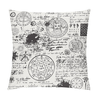 Personality  Seamless Pattern, Manuscript With Occult Symbols Pillow Covers