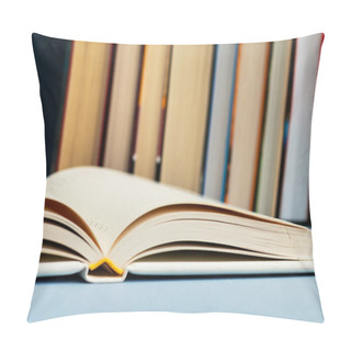Personality  Stack Of Old Books In A Library , Retro Tone And Grain Noise, Vintage Collection Pillow Covers