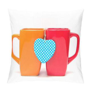 Personality  Two Cups Of Tea With Heart Shape Isolated On White. Pillow Covers