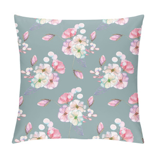 Personality  Seamless Pattern With Isolated Watercolor Floral Bouquets From Tender Flowers And Leaves In Pink And Purple Pastel Shades Pillow Covers