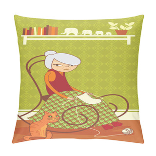Personality Old Lady Knitting Pillow Covers