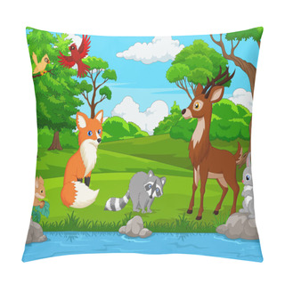 Personality  Vector Illustration Of Cartoon Wild Animal In The Jungle Pillow Covers