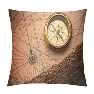Personality  Compass On Vintage Map Pillow Covers