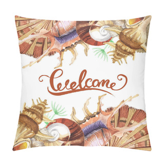 Personality  Tropical Seashells With Green Seaweed Isolated On White. Watercolor Background Illustration Set. Frame With Welcome Lettering. Pillow Covers