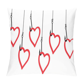 Personality  Cartoon Fishing Hook With Love Heart Banner. Fishing With Lover. Fish Rods Icon Or Pictogram. I Love Fishing For 14 February, Valentine, Valentines Day Pillow Covers