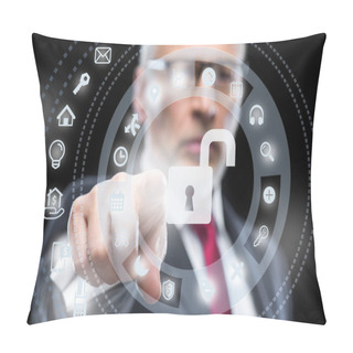 Personality  Businessman Working With Cloud Computing Diagram Pillow Covers