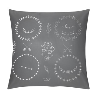 Personality  Cute Frames Hand Drawn. Romantic Floral Design Elements On A Bla Pillow Covers