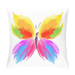 Personality  Butterfly From Color Splashes And Line Brushes. Vector. Pillow Covers