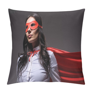 Personality  Attractive Super Businesswoman In Red Cape And Mask Isolated On Black Pillow Covers