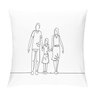 Personality  One Continuous Line Drawing Of Young Happy Mom And Dad Lead Their Daughter Walking Together. Happy Loving Parenting Family Concept. Dynamic Single Line Draw Graphic Design Vector Illustration Pillow Covers