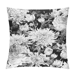 Personality  Watercolor Monochrome Floral Seamless Background  With Chrysanth Pillow Covers