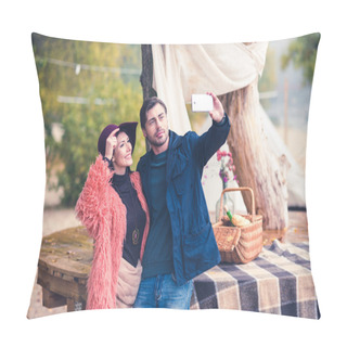 Personality  Couple Making Self Portrait Pillow Covers