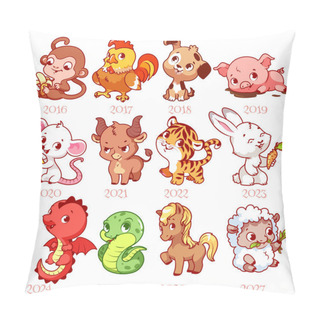 Personality  Set Of Zodiac Signs In Cartoon Style. Chinese Zodiac. Pillow Covers