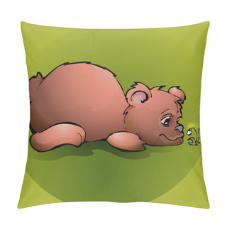 Personality  Brown Teddy Bear With Flower - Vector Illustration Pillow Covers