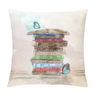 Personality  Watercolor Pile Of Books With Butterflies Pillow Covers