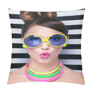 Personality  Surprised Young Woman Wearing Sunglasses Pillow Covers