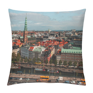 Personality  High Angle View Of Urban Street With Buildings And Road In Copenhagen, Denmark  Pillow Covers