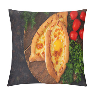Personality  Khachapuri In Adjarian. Open Pies With Mozzarella And Egsg. Georgian Cuisine. Pillow Covers
