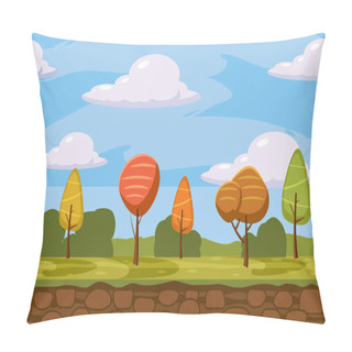 Personality  Autumn Landscape Trees And Fall Leaves, Similar, Vector Illustration, Cartoon Style Pillow Covers