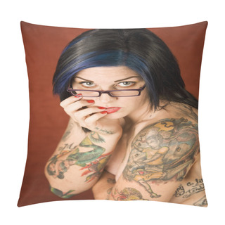 Personality  Woman With Tattoos And Crossed Arms Pillow Covers