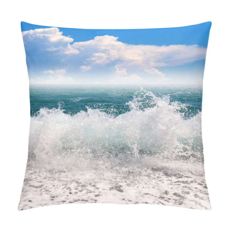 Personality  sea beach and waves under a cloudy summer sky pillow covers