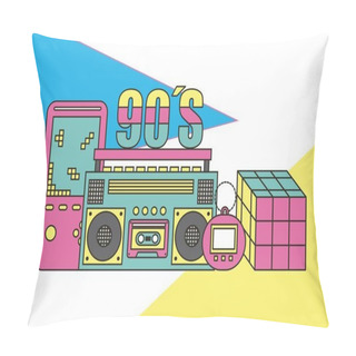 Personality  Tape Recorder Cube Rubik Video Game Tamagotchi 90s Devices And Toys Retro Pillow Covers