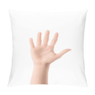 Personality  Partial View Of Woman Showing Number 5 In Sign Language Isolated On White Pillow Covers