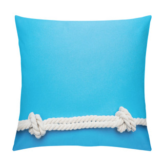 Personality  White Long Twisted Ropes With Sea Knots Isolated On Blue Pillow Covers