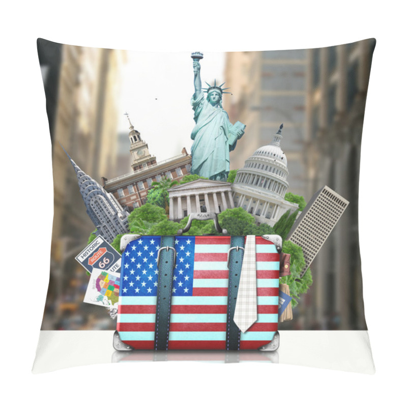 Personality  USA, landmarks USA, suitcase and New York pillow covers