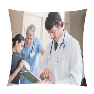 Personality  Male Doctor Using Digital Tablet Pillow Covers