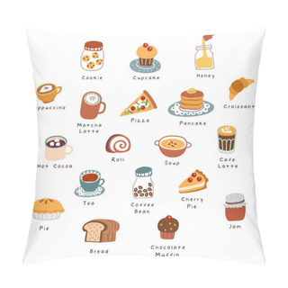 Personality  Hand Drawn Vector Illustration Of Coffee, Sweets And Pastry Pillow Covers
