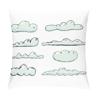 Personality  Hand Drawn Vintage Blue Clouds. Pillow Covers