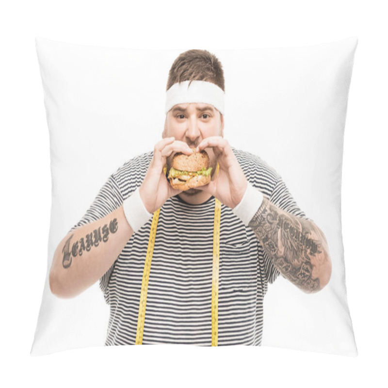 Personality  Chubby Man Eating Hamburger Pillow Covers