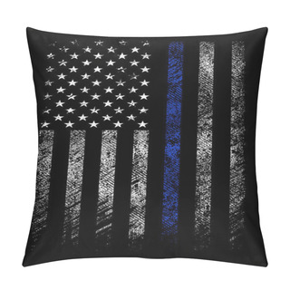 Personality  Grunge Usa Police Flag With Thin Blue Line Vector Design Pillow Covers