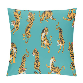 Personality  Vector Seamless Pattern With Cute Tigers On Background. Fashionable Fabric Design. Pillow Covers