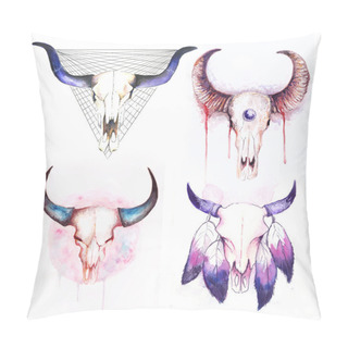 Personality  Set Of Cow Skull With Horns Pillow Covers