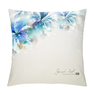 Personality  Tender Background With Blue Abstract Flowers In The Corner Pillow Covers