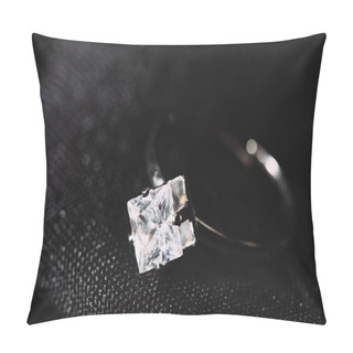 Personality  Engagement Ring With Pure Sparkling Diamond On Black Cloth  Pillow Covers