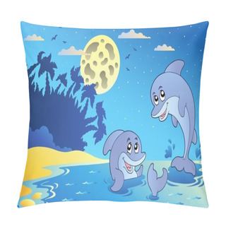 Personality  Night Seascape With Two Dolphins Pillow Covers