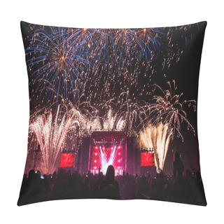Personality  Fireworks Above The Stage During Concert Pillow Covers