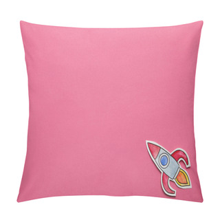 Personality  Top View Of Flying Rocket On Pink Background Pillow Covers